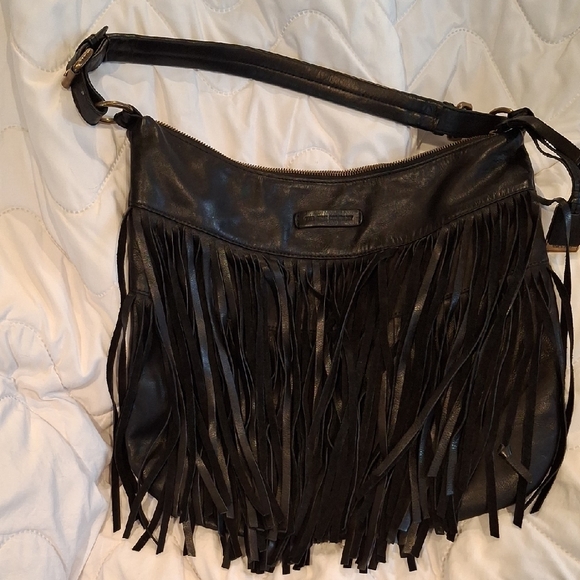 Black Fringe Leather Bag - Picture 1 of 7